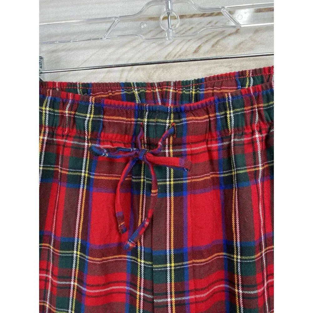 Lands End Mens Sleep Pants XL 40/42 Flannel Pajama Lounge Red Plaid Drawstring
